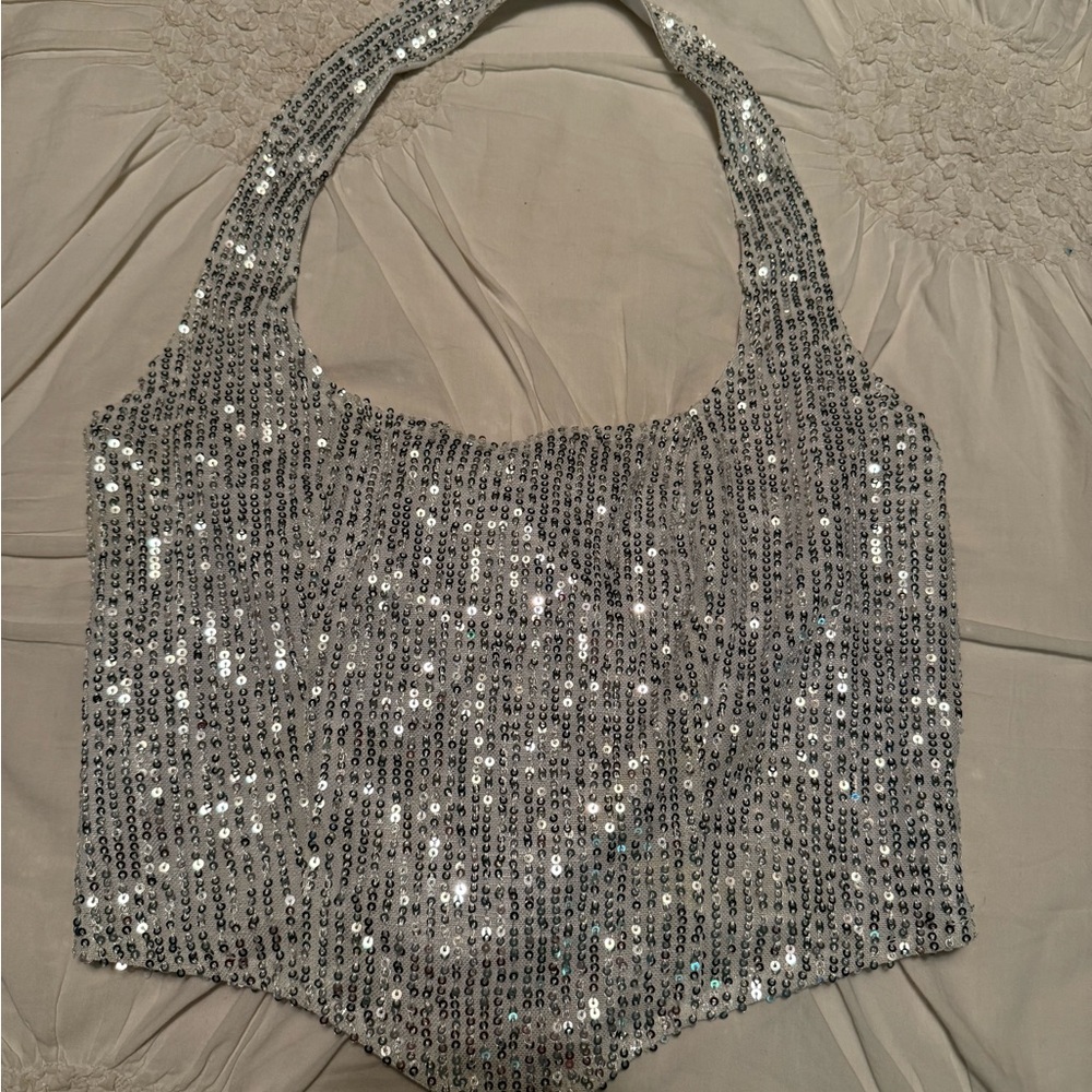 Silver Sequin Women's halter top
